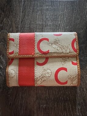 Celine Red and Beige Canvas Trifold Wallet